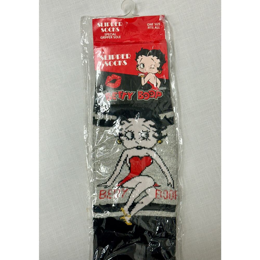 Betty Boop Slipper Soaks Black Red Silver one size NOS 2004